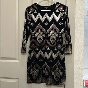 Express Black & Silver Sequin Mini Dress